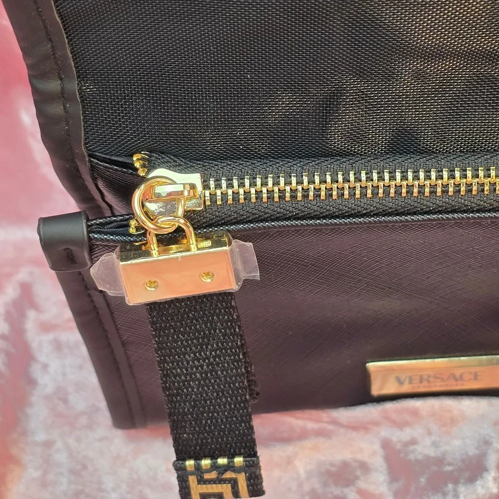 Versace Fragrances Black Gold Greek Key Cosmetic Pouch Toiletry Travel Bag